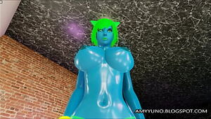 Wondrous Three dimensional Blue Alien Monster Stunner With Gigantic Melons In Adult MMO!