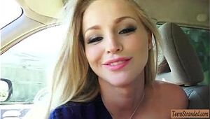 Cute teenager Staci Carr gets her cooter romped in the car